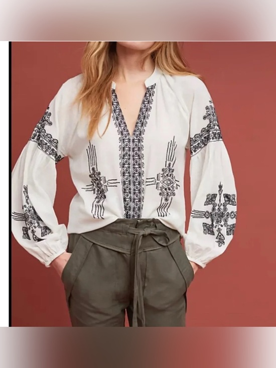 Anthropologie Tops - Anthropologie Maeve Anastasia Embroidered Blouse Boho Women's Size XL